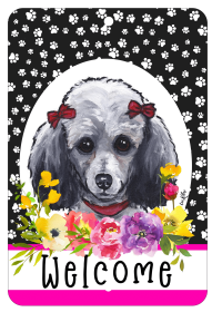 Poodle - Grey - HHS Paw Prints Welcome Indoor/Outdoor Aluminum Sign
