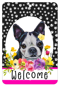 Boston Terrier - HHS Paw Prints Welcome Indoor/Outdoor Aluminum Sign