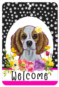 Cavalier King Charles Spaniel - Blenheim - HHS Paw Prints Welcome Indoor/Outdoor Aluminum Sign