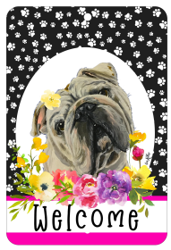 English Bulldog - HHS Paw Prints Welcome Indoor/Outdoor Aluminum Sign