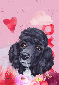 Poodle - Black - Hippie Hound Studios Valentines House Flags