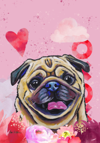Pug - Fawn - Hippie Hound Studios Valentines Garden Flags
