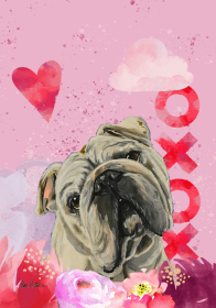 Bulldog - Hippie Hound Studios Valentines House Flags