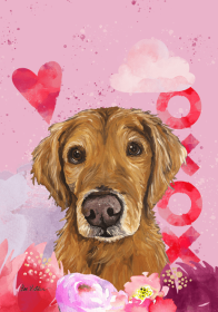 Golden Retriever - Red - Hippie Hound Studios Valentines House Flags