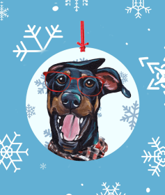 Doberman - Black and Tan - Uncropped - Hippie Hound Studios Christmas Tree Ornament