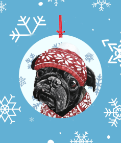 Pug - Black - Hippie Hound Studios Christmas Tree Ornament