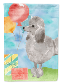 Poodle - Silver 1 - Happy Birthday Garden Flag
