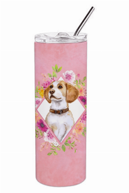 Beagle Pink Flowers Double Walled Stainless Steel Travel Mug
