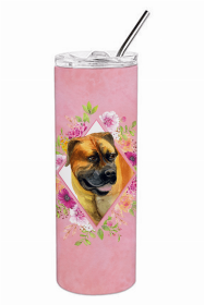 Mastiff - Boerboel - Pink Flowers Double Walled Stainless Steel Travel Mug