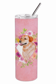 Labrador Retriever - Yellow - Retriever Pink Flowers Double Walled Stainless Steel Travel Mug