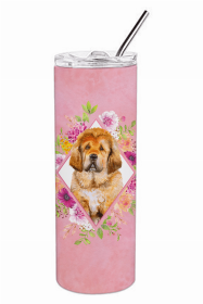 Mastiff - Tibetan Puppy - Pink Flowers Double Walled Stainless Steel Travel Mug