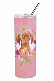 Vizsla Pink Flowers Double Walled Stainless Steel Travel Mug