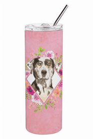 Catahoula Leopard Dog Pink Flowers Double Walled Stainless Steel Travel Mug