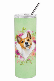 Basenji Green Flowers Double Walled Stainless Steel Travel Mug