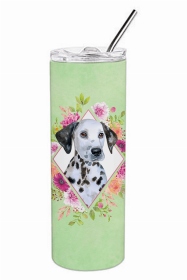 Dalmatian - Puppy - Green Flowers Double Walled Stainless Steel Travel Mug