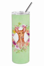 Pharaoh Hound Green Flowers Double Walled Stainless Steel Travel Mug