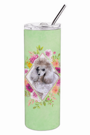 Poodle - Standard - Grey Green Flowers Double Walled Stainless Steel Travel Mug
