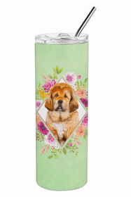 Mastiff - Tibetan - Puppy - Green Flowers Double Walled Stainless Steel Travel Mug