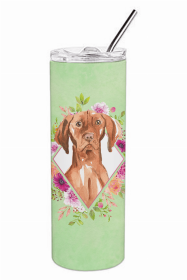 Vizsla Green Flowers Double Walled Stainless Steel Travel Mug