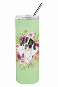 English Pointer Green Flowers Double Walled Stainless Steel Travel Mug