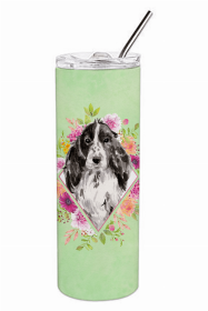 Cocker Spaniel - Parti - Black - Green Flowers Double Walled Stainless Steel Travel Mug