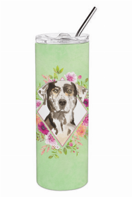 Catahoula Leopard Dog Green Flowers Double Walled Stainless Steel Travel Mug