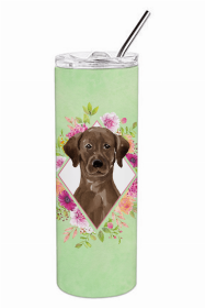 Labrador Retriever - Chocolate - Green Flowers Double Walled Stainless Steel Travel Mug