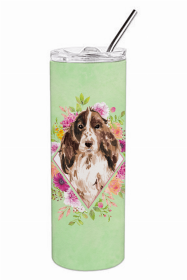 Cocker Spaniel - Parti - Brown - Green Flowers Double Walled Stainless Steel Travel Mug