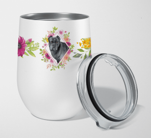 Cane Corso Pink Flowers Stainless Steel Wine Glass