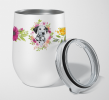 Dalmatian - Puppy - Pink Flowers Stainless Steel Wine Glass