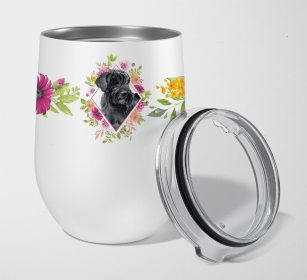 Giant Schnauzer Pink Flowers Stainless Steel Wine Glass