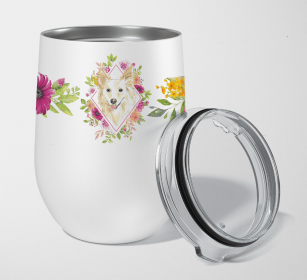 Collie - White - Pink Flowers Stainless Steel Wine Glass
