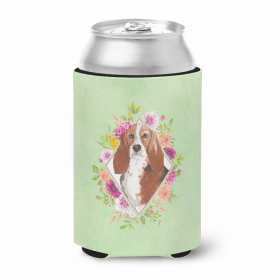 Basset Hound 3 Green Flowers Can Hugger