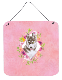 Siberian Husky #2 Flowers Design Wall or Door Hanging Prints