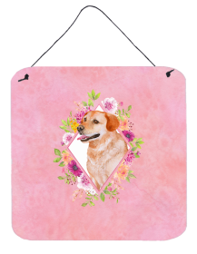 Labrador Retriever - Yellow - Flowers Design Wall or Door Hanging Prints