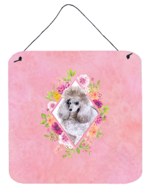Poodle - Standard - Grey - Flowers Design Wall or Door Hanging Prints