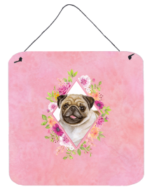 Pug - Fawn - Flowers Design Wall or Door Hanging Prints