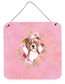 Staffordshire Bull Terrier Flowers Design Wall or Door Hanging Prints