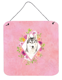 Siberian Husky Flowers Design Wall or Door Hanging Prints