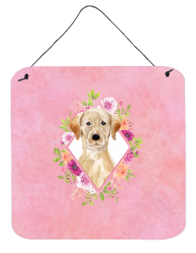 Labrador Retriever - Yellow 1 - Flowers Design Wall or Door Hanging Prints