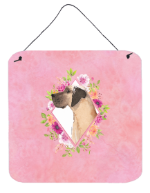 Great Dane - Fawn - Flowers Design Wall or Door Hanging Prints