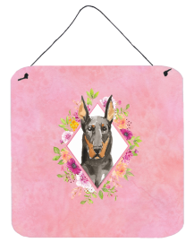Doberman 1 Flowers Design Wall or Door Hanging Prints
