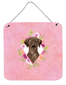 Labrador Retriever - Chocolate - Flowers Design Wall or Door Hanging Prints