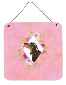 Dachshund - Black and Tan - Flowers Design Wall or Door Hanging Prints