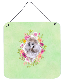Poodle - Grey - Flowers Design Wall or Door Hanging Prints