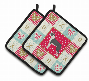 Boston Terrier 1 Art Love Pair of Potholders