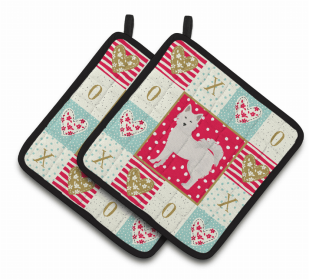 Danish Spitz Art Love Pair of Potholders