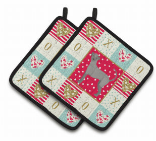 Ecuadorian Hairless Dog Art Love Pair of Potholders