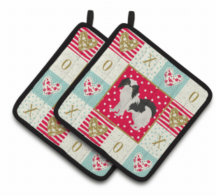 Japanese Chin #2 Art Love Pair of Potholders