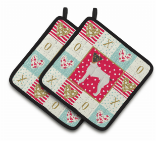 Japanese Terrier Art Love Pair of Potholders